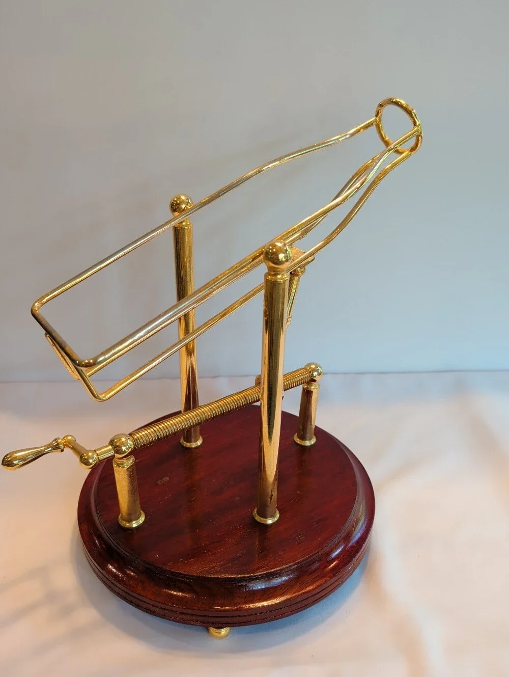 Mechanical Wine Decanting Cradle Brass & Wood Hong Kong  13 x 9